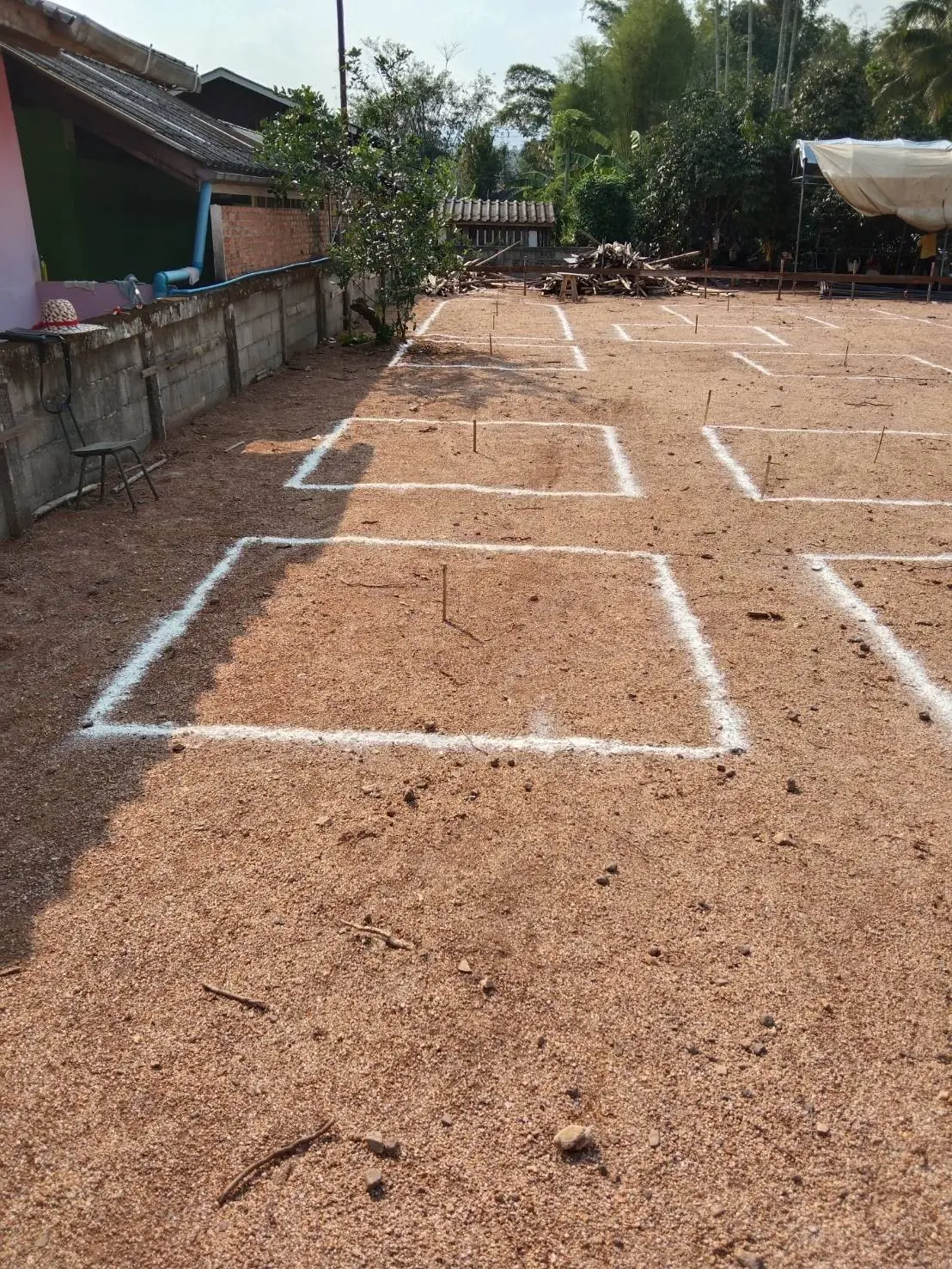 ผังหลุมฐานรากที่โรยปูนขาว